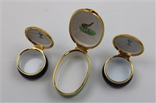 Three (3) Golf Themed Enamel Worcester & Crummles Pill Boxes