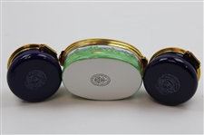 Three (3) Golf Themed Enamel Worcester & Crummles Pill Boxes