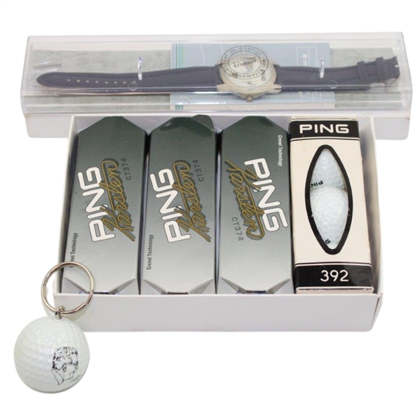 Karsten Solheim 80th Birthday Golf Ball Keychain w/PING US Champ Logo & PING Watch