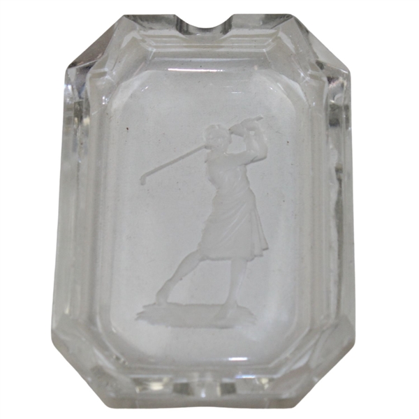 Lady Golfer Post-Swing Depiction on Clear Glass Soap Dish