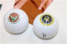 President Jerry Ford Signed Cut w/Three (3) Photos & (7) Various Presidential Logo Golf Balls JSA ALOA