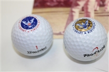 President Jerry Ford Signed Cut w/Three (3) Photos & (7) Various Presidential Logo Golf Balls JSA ALOA