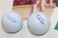 President Jerry Ford Signed Cut w/Three (3) Photos & (7) Various Presidential Logo Golf Balls JSA ALOA