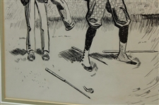 Golfer w/Caddy in Trap Wood Framed Double Matted Black & White Print by Charles Dana Gibson