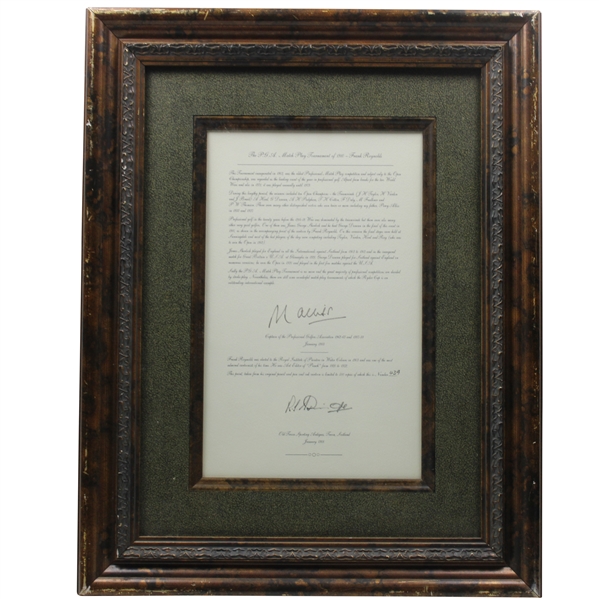 PGA Match Play Tournament of 1910 Letter of Authenticity #439/500 - Framed