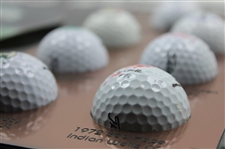 Bob Rosburg Signed Seven (7) Tour Victories Logo Golf Balls w/Signed Photo Custom Display JSA ALOA