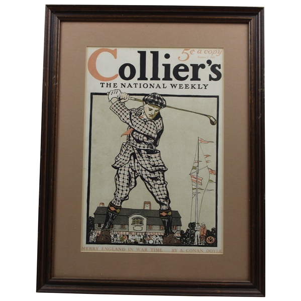 1915 Colliers The National Weekly Pre-Swing Golfer w/Clubhouse Cover - October 2nd - Framed