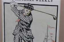 1915 Collier's 'The National Weekly' Pre-Swing Golfer w/Clubhouse Cover - October 2nd - Framed