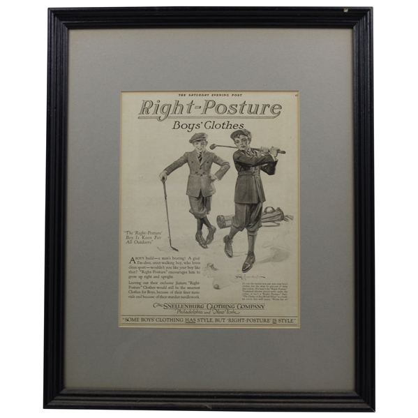 The Saturday Evening Post Golf Themed Right-Posture Boys Clothes Advertisement - Framed