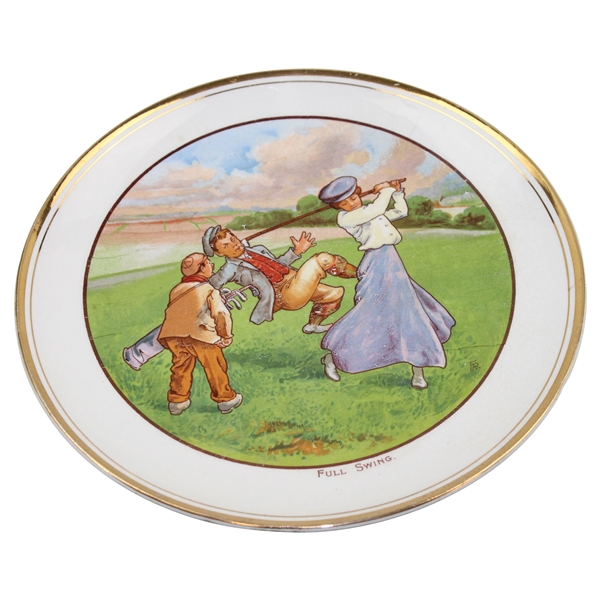 c.1920 Ceramic with Colorful Humorous Golf - Full Swing Golf Scene Plate