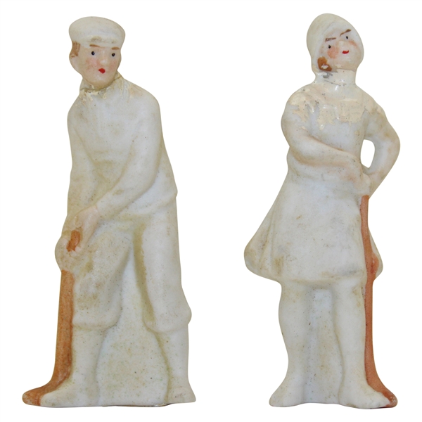 Vintage Miniature Male & Female Golfers with Golf Clubs