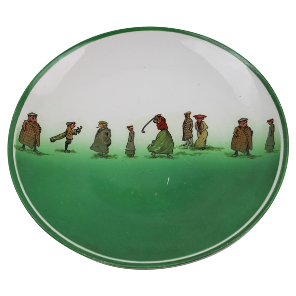 Post Swing Lady Golfer with caddie & Onlookers Ceramic Green Plate