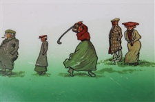 Post Swing Lady Golfer with caddie & Onlookers Ceramic Green Plate