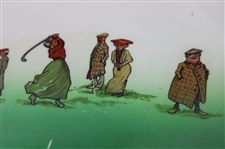 Post Swing Lady Golfer with caddie & Onlookers Ceramic Green Plate