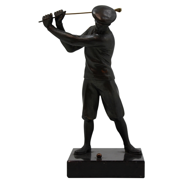 Pre-Swing Male Golfer with Copper Tone Golf Ball & Removeable Club Statue