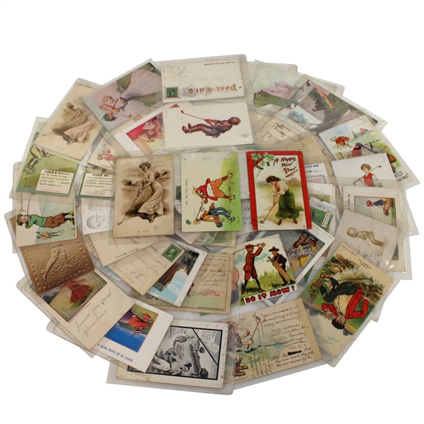Seventy Eight (78) Various Early 1900s Laminated Golf Themed Post Cards