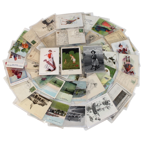 Seventy (70) Various Early 1900s Laminated Golf Themed Post Cards