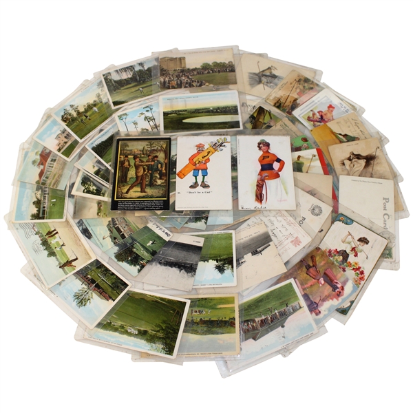 Seventy (72) Various Early 1900s Laminated Golf Themed Post Cards