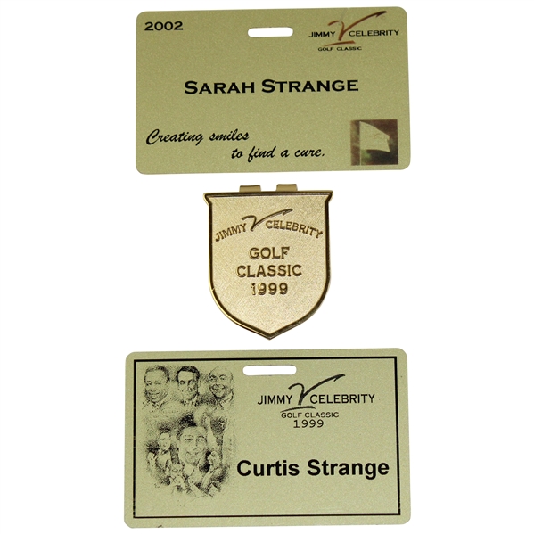 Curtis & Sarah Strange 1999 & 2002 Jimmy V Celebrity Golf Classic Credentials & Money Clip