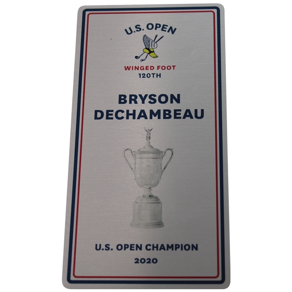 Bryson Dechambeaus 2020 US Open at Winged Foot Lockeroom Locker Nameplate