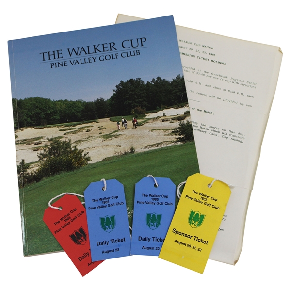 1985 Walker Cup at Pine Valley Golf Club Official Program with Four Tickets/Badges