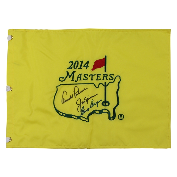 Palmer, Nicklaus & Player Big Three Signed 2014 Masters Embroidered Flag JSA ALOA