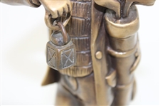 Heavy Bronze Young Golfer With Lantern Statue On Wood Plinth