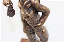 Heavy Bronze Young Golfer With Lantern Statue On Wood Plinth
