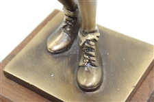 Heavy Bronze Young Golfer With Lantern Statue On Wood Plinth