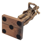 Heavy Bronze Young Golfer With Lantern Statue On Wood Plinth