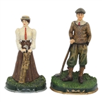 Two (2) Painted Cast Iron Male Golfer & Lady Golfer Doorstops