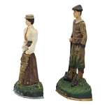 Two (2) Painted Cast Iron Male Golfer & Lady Golfer Doorstops