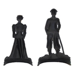 Two (2) Painted Cast Iron Male Golfer & Lady Golfer Doorstops