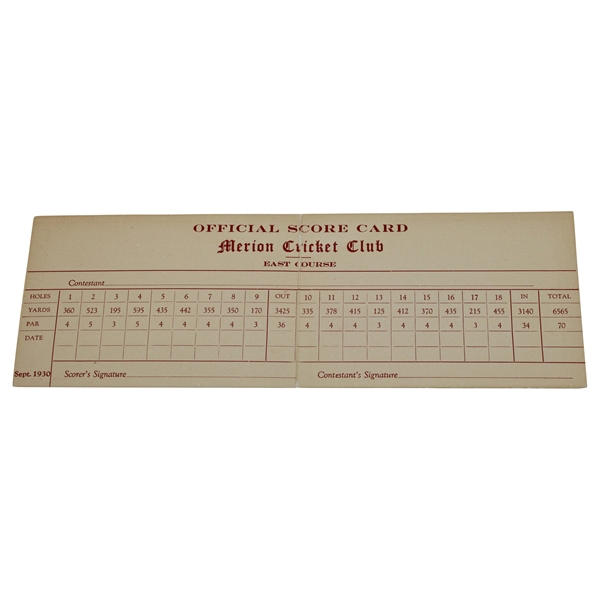 1930 US Amateur at Merion Official Scorecard - Bobby Jones Grand Slam