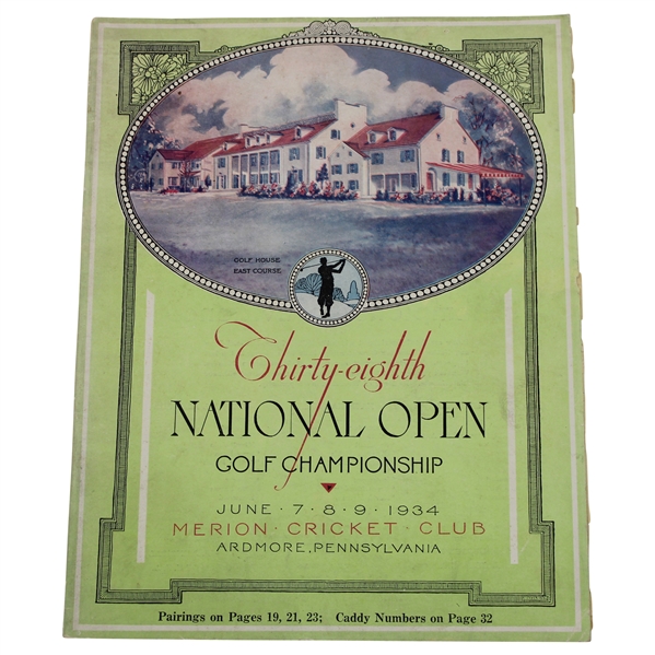 1934 US Open Championship at Merion Cricket Club Program - Olin Dutra Winner
