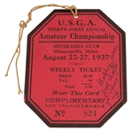 1927 US Amateur at Minikahda Club Series Ticket #824 - Bobby Jones Winner - Only One Known
