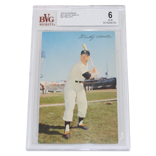 1953-55 Dormand #111 Mickey Mantle Batting Left Postcard BVG EX-MT 6 #0014268763