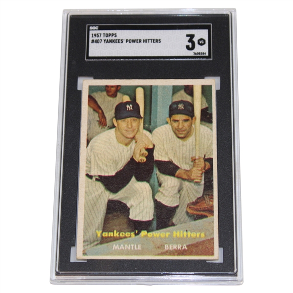1957 Topps #47 Yankees Power Hitters Mickey Mantle & Yogi Berra Card SGC Very Good 3 #2608584