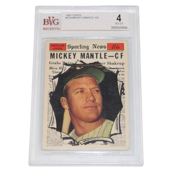 1961 Topps #578 Mickey Mantle AS Card BVG VG-EX 4 #0005029958
