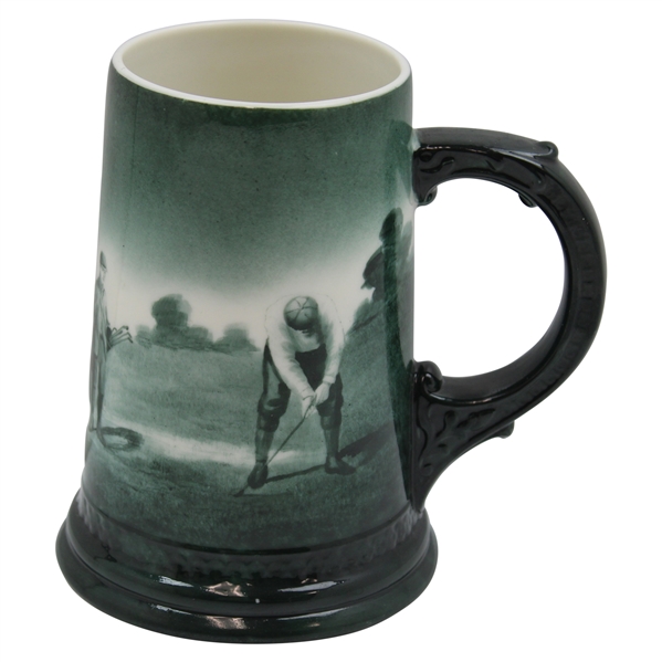 Pre-1906 Lenox Green Painted Golfer, Caddy & Clubhouse Scene Stein/Mug