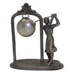 Decorative Pewter Lady Golfer Holder w/Brev Swissmade Mesh Pattern Golf Ball Watch