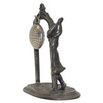 Decorative Pewter Lady Golfer Holder w/Brev Swissmade Mesh Pattern Golf Ball Watch