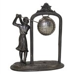 Decorative Pewter Lady Golfer Holder w/Brev Swissmade Mesh Pattern Golf Ball Watch
