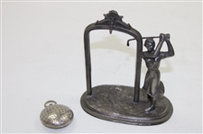 Decorative Pewter Lady Golfer Holder w/Brev Swissmade Mesh Pattern Golf Ball Watch