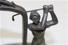 Decorative Pewter Lady Golfer Holder w/Brev Swissmade Mesh Pattern Golf Ball Watch