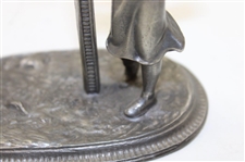 Decorative Pewter Lady Golfer Holder w/Brev Swissmade Mesh Pattern Golf Ball Watch