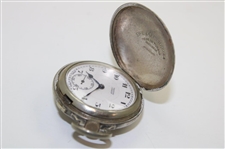 Decorative Pewter Lady Golfer Holder w/Brev Swissmade Mesh Pattern Golf Ball Watch