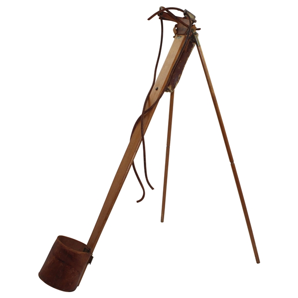 Vtg Holbrook Wood & Leather Reg. Patent Caddie Golf Club Carrier Stand "Bag"