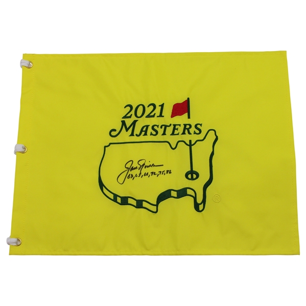 Jack Nicklaus Signed 2021 Masters Embroidered flag w/Years Won JSA ALOA