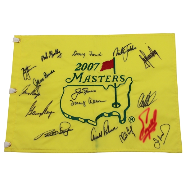 Big 3 Arnie, Jack & Gary w/other Champs Multi Signed 2007 Masters Embroidered Flag JSA ALOA